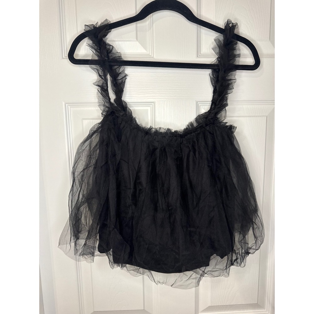 Sunday in Brooklyn Anthropologie Black Tulle Ruffle Strap Camisole Top Small NWT